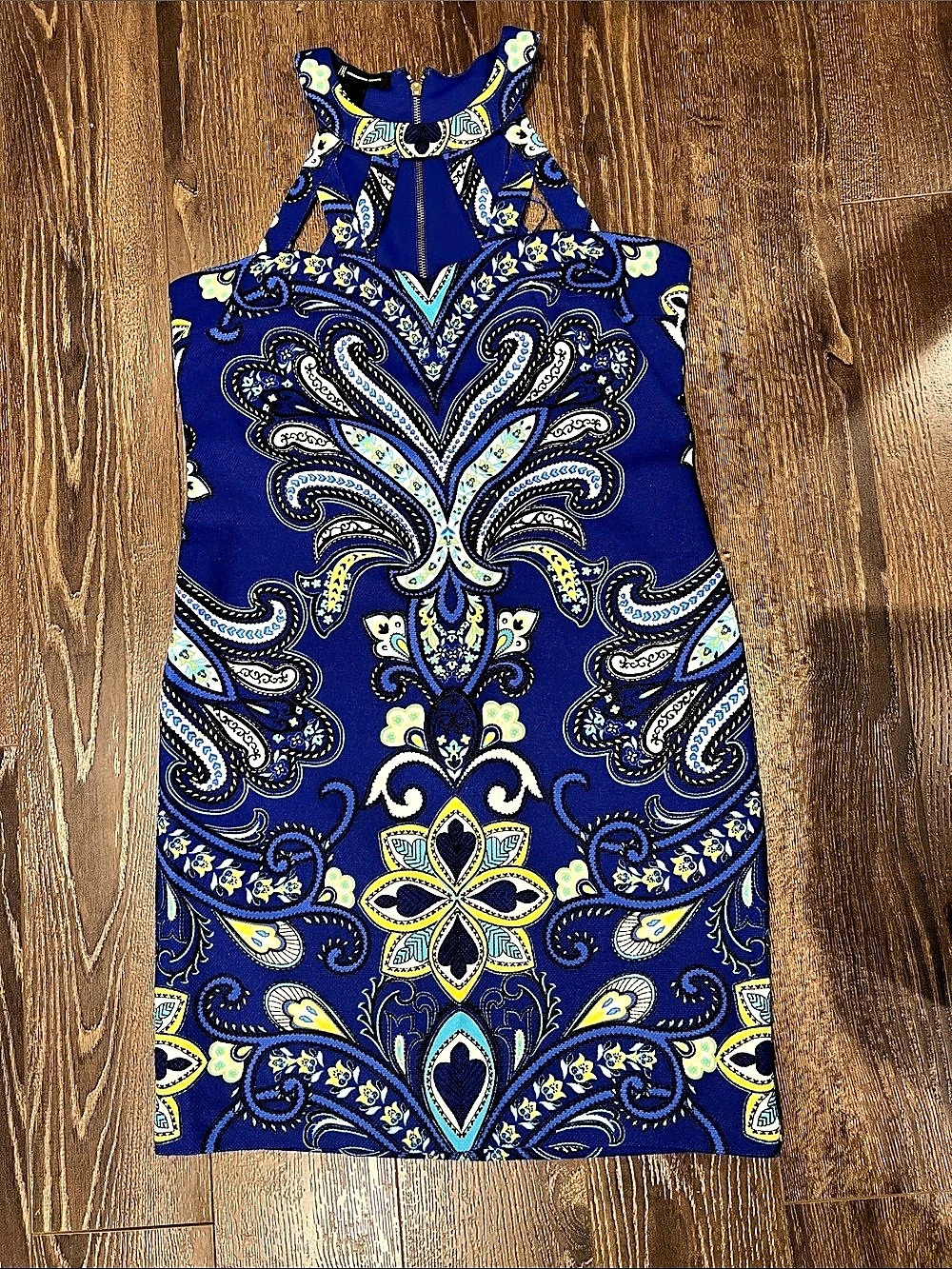 International Concepts Paisley Mini Dress in Blue & Yellow